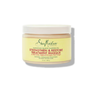 jamaican black castor oil treatment masque to strengthen and restore in a container